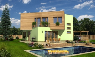 Proyecto de casa unifamiliar moderna de varias plantas con tejado plano.